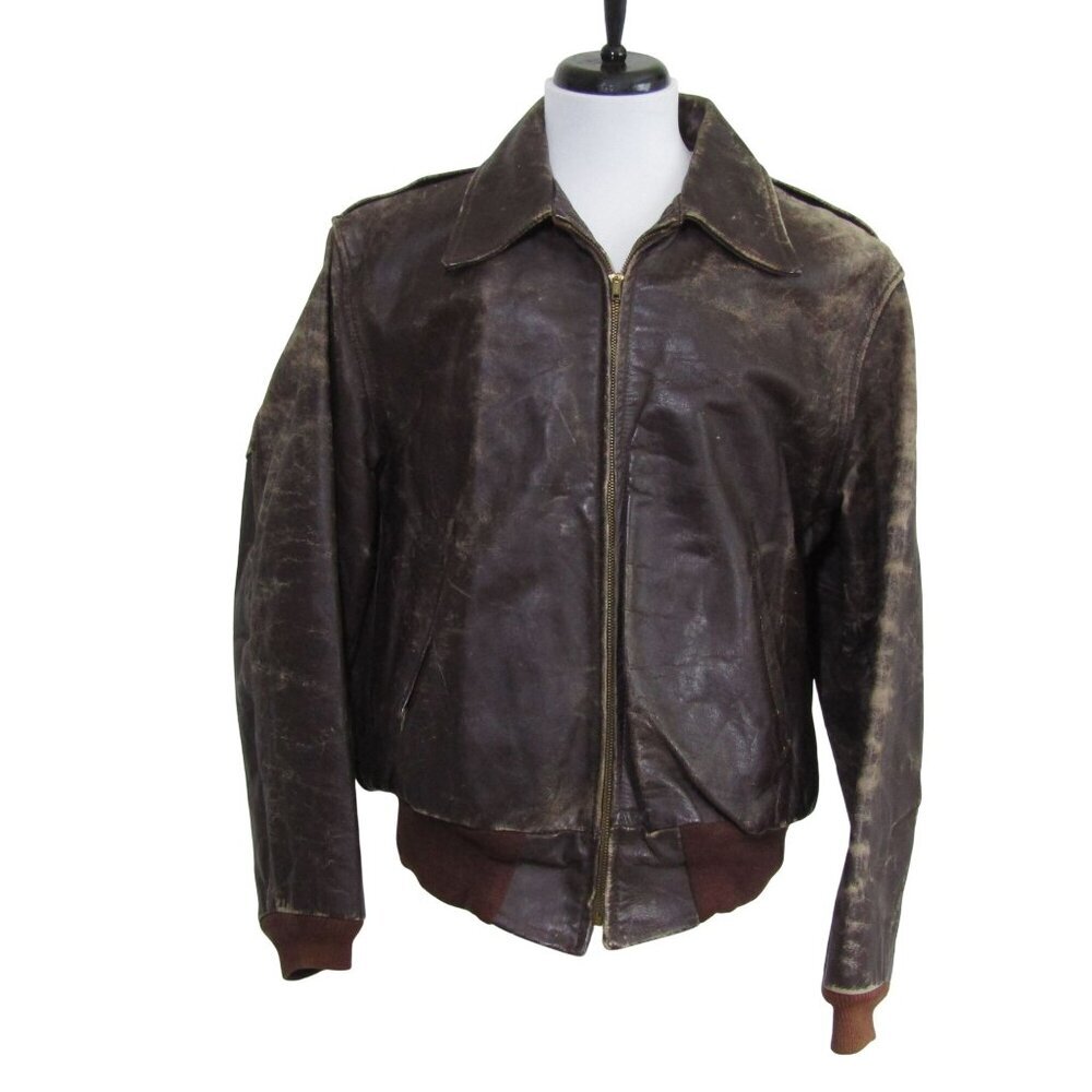 VTG 50s Montclair M HORSEHIDE Bomber Jacket Distressed Rancher Front Quarter